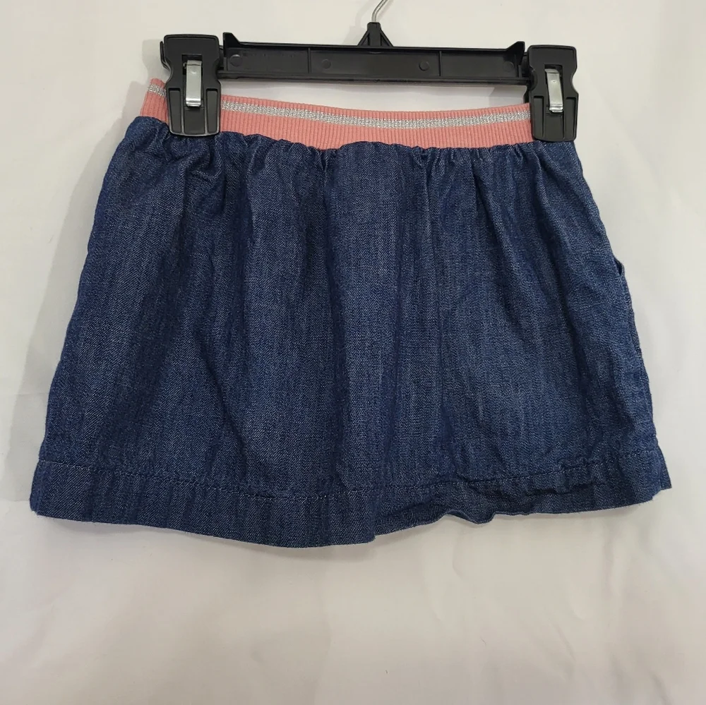 Gymboree Girls Blue Dark Wash Pink Elastic Waistband Pull On Denim Mini Skirt 2T